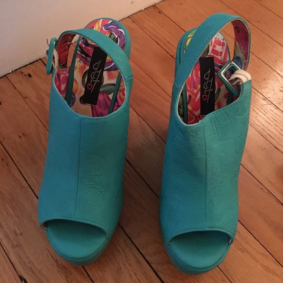 Turquoise Skull-Embossed Platform Wedges - Picture 11 of 14